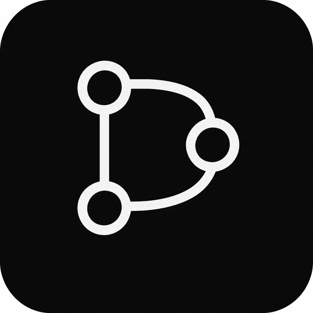 Huzafig Connected-Nodes Logo Huzafig connected-nodes logo with three white outlined circular nodes on a black rounded-square background